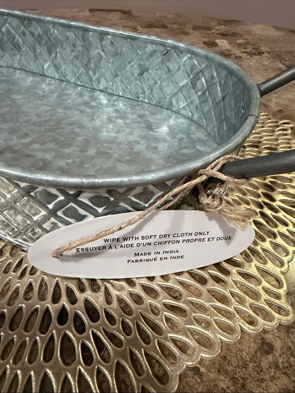 Galvanized Metal Oval Serving Tray with Handles